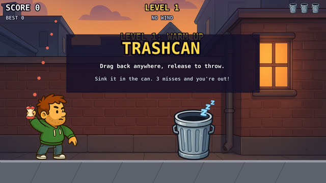 Trashcan: a kid lines up a throw at a sleeping trash can